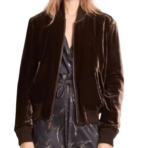 Vince Velvet Bomber Designer Jacket  Womens Size Small Brown Pockets NWOT